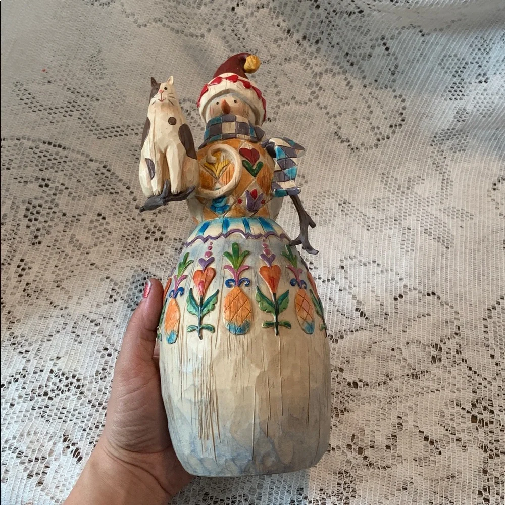 JIM SHORE SNOWMAN CAT WINTER'S FRIEND 112244 HEARTWOOD CREEK FIGURINE 2003
